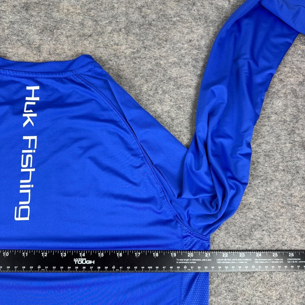 HUK Performance Fishing Shirt Long Sleeve Polyester Stretch Blue Mens Medium M - Picture 7 of 9